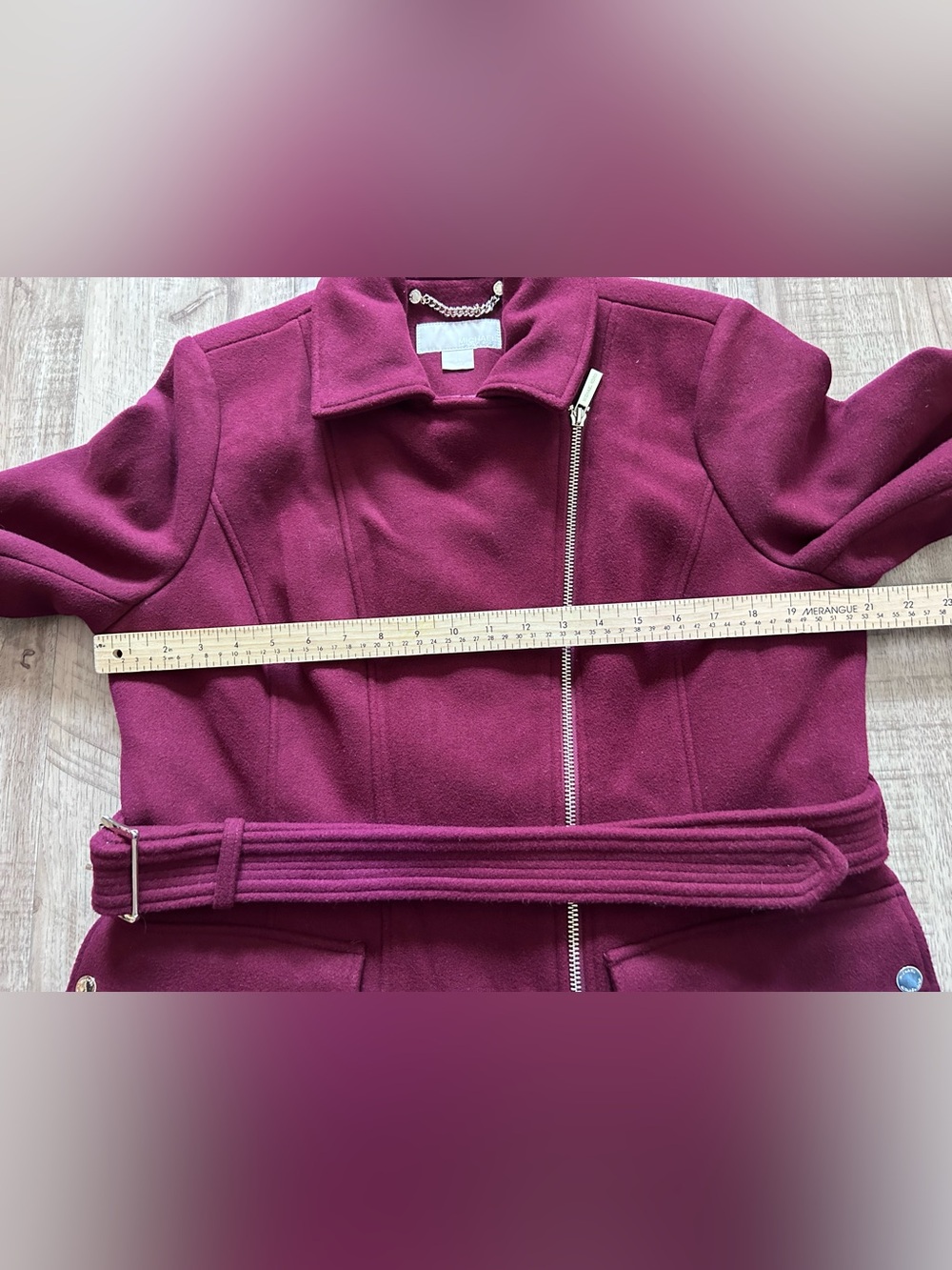 MICHAEL Michael Kors Burgundy Wool-Blend Pea Coat with Belt winter - Picture 6 of 8
